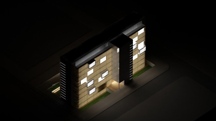 Render exterior nocturno edificio doctor por GAYARRE infografia