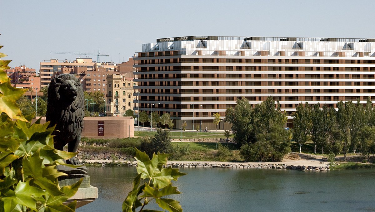 Render exterior bloque de viviendas frente al Ebro por GAYARRE infografia