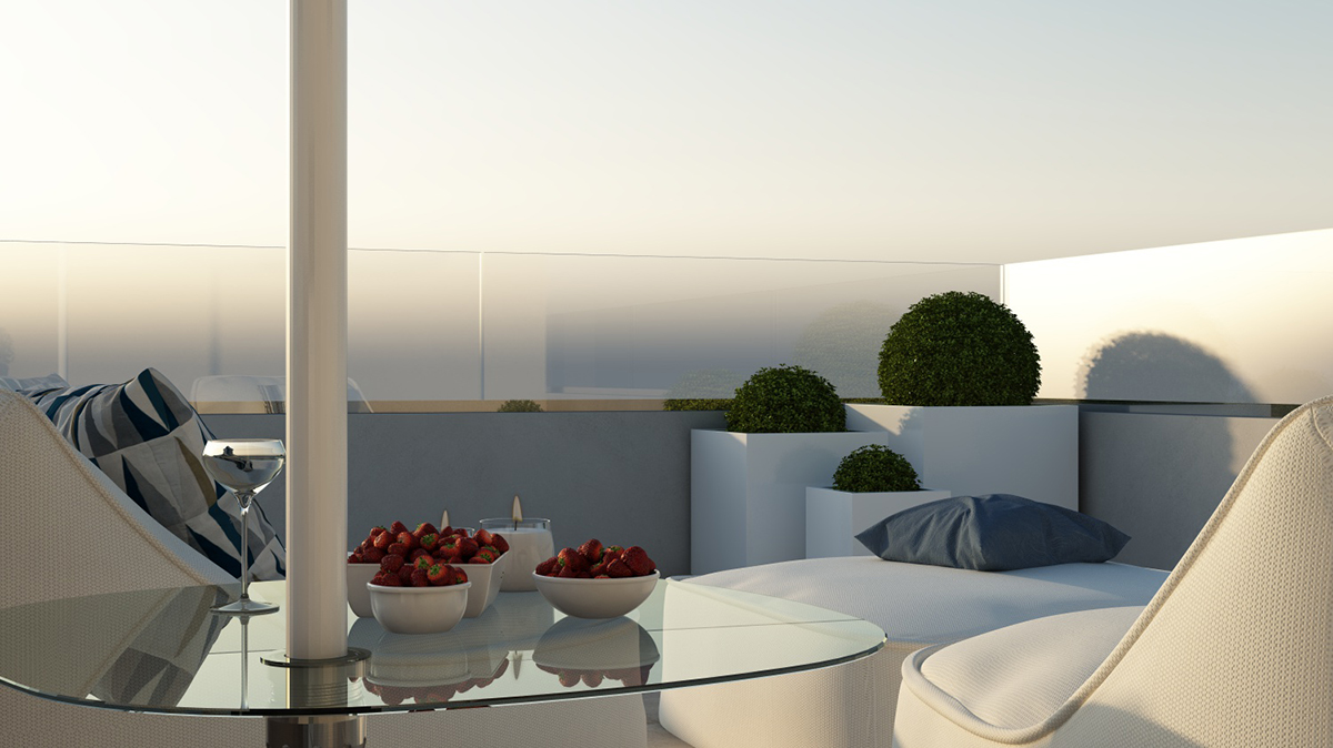 360 VR render image of a living room of MALUI residential by GAYARRE infografia