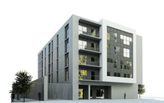 Render para concurso de arquitectura bloque de viviendas por GAYARRE infografia