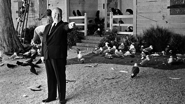 Alfred Hitchcock en una pausa del rodaje de "Pájaros"