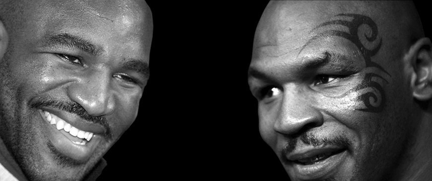 Ecander Hollyfield vs Mike Tyson en blanco y negro