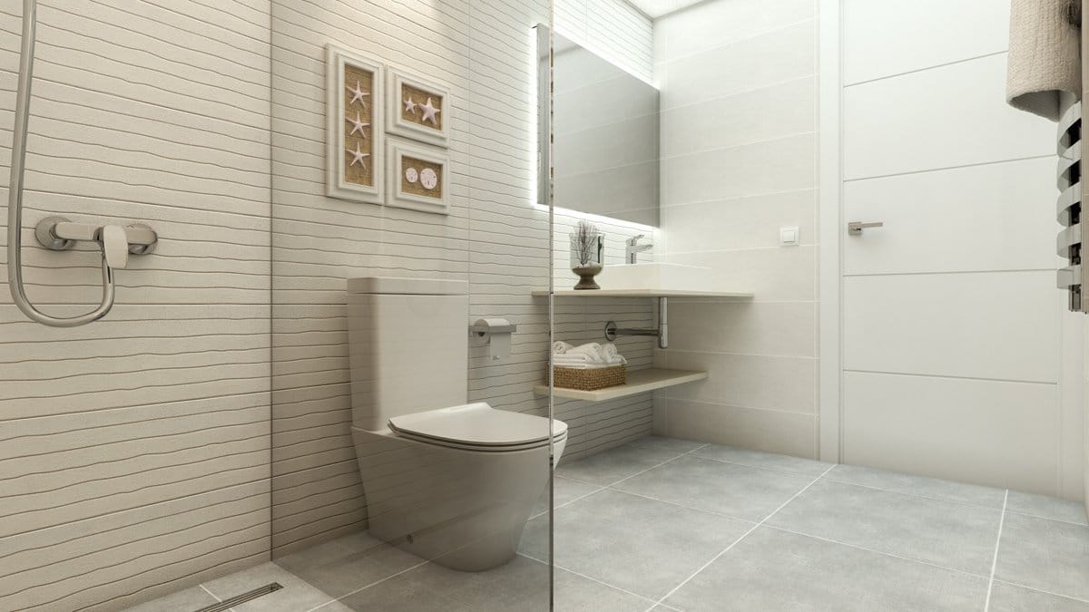 Render interior baño conjunto residencial cerca de Benidorm por GAYARRE infografia
