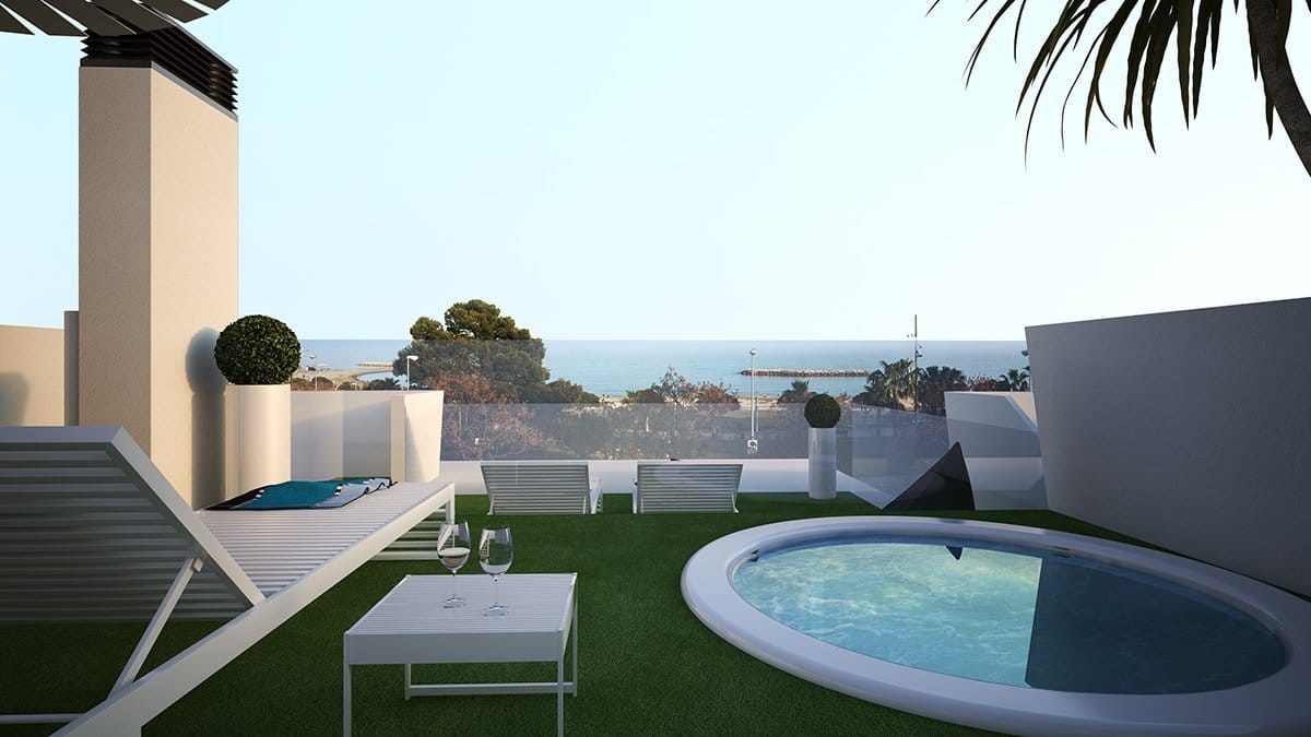 Render exterior ático piscina privada villas de lujo por GAYARRE infografia
