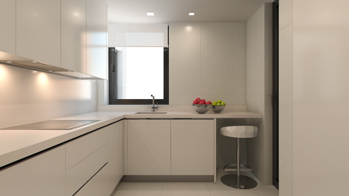 Render interior cocina de A-cero architects por GAYARRE infografia