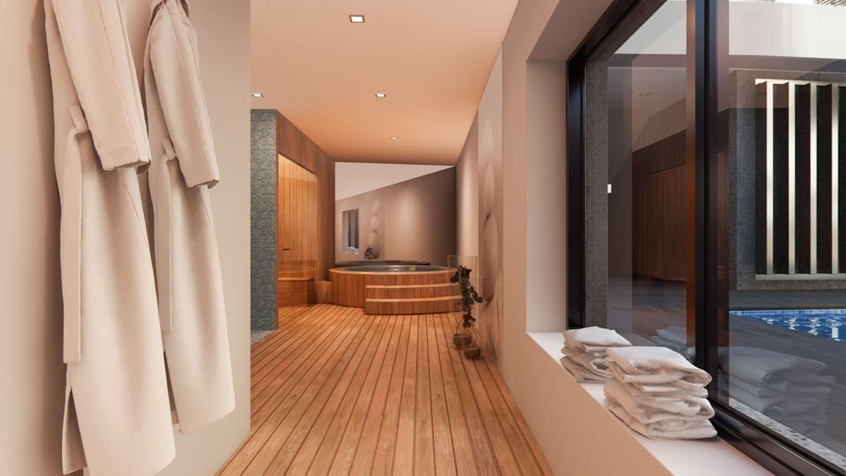 Render interior spa de A-cero architects por GAYARRE infografia