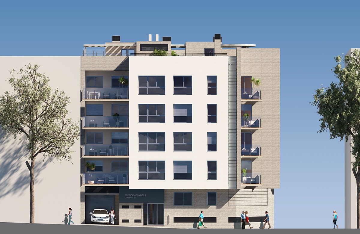 Render fachada bloque de pisos por GAYARRE infografia