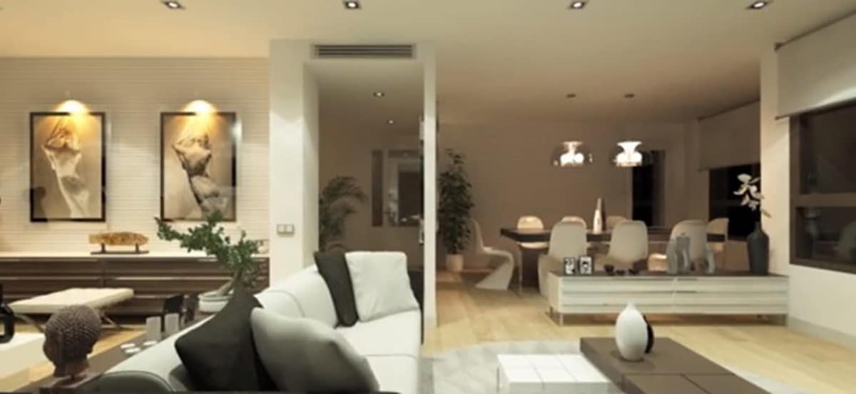 interior render living room with artificial lighting