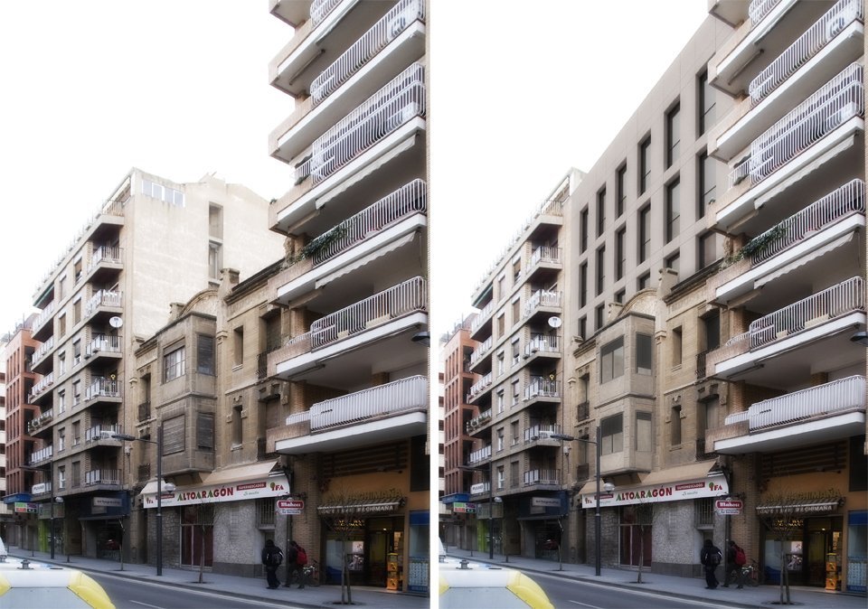 Render images with different facade solutions before and after