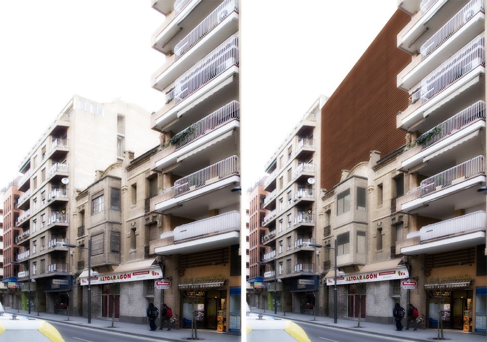 Render images with different facade solutions before and after