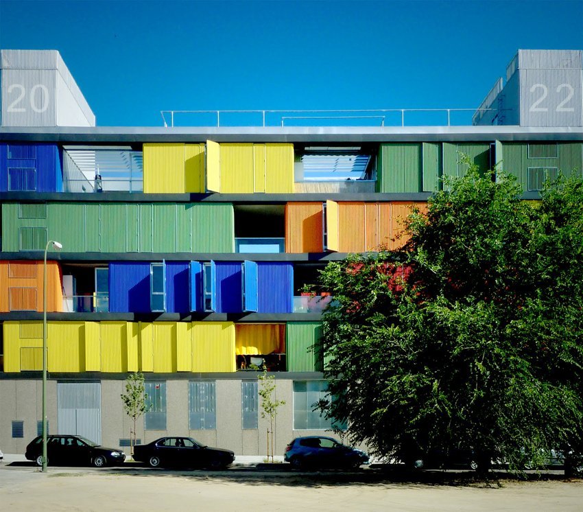 Social housing with color facades