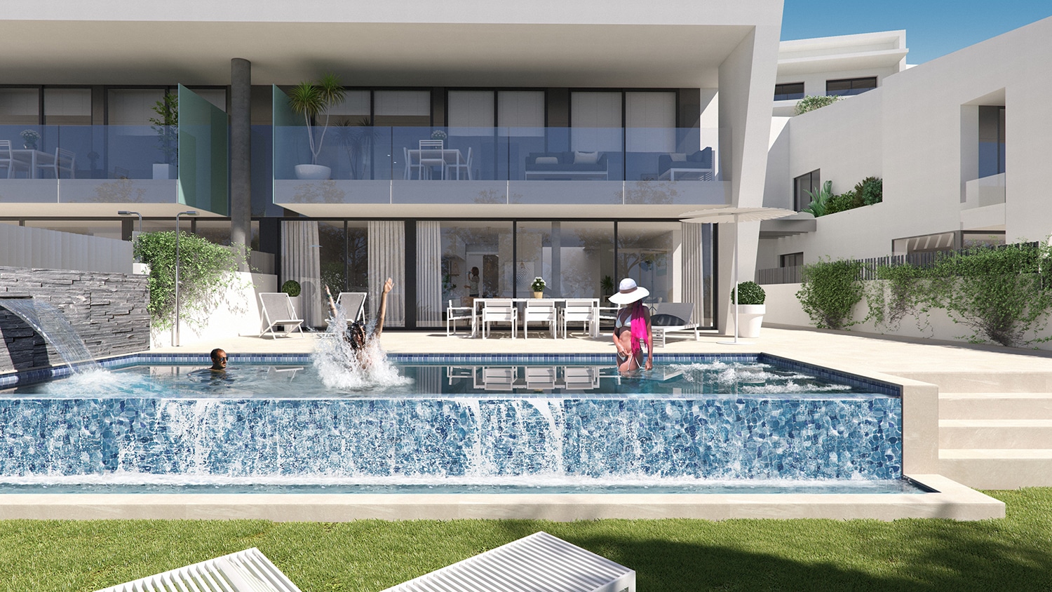Swimming pool render image of apartment OXALIS in Cambrils by GAYARRE infografia