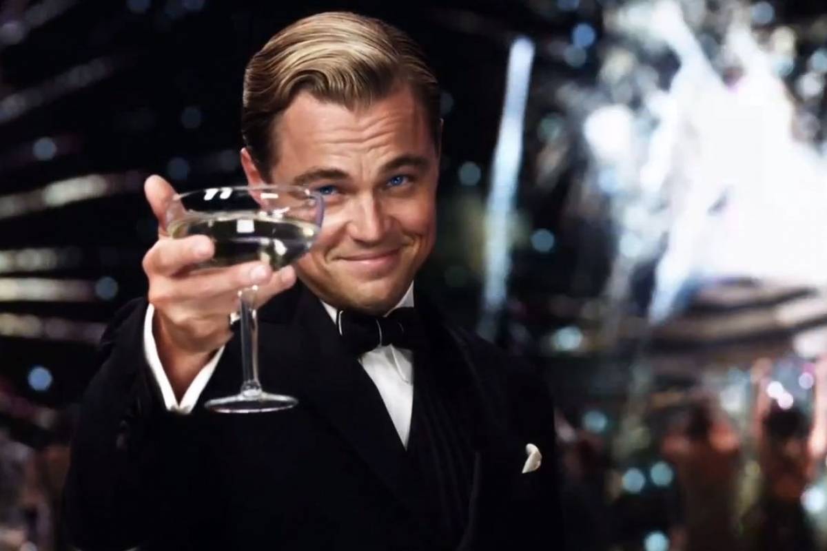 Leonardo Dicaprio toasting with champagne