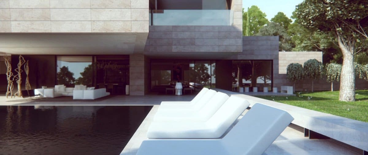 Render swimming pool of Casa Marbella of A-cero architects by GAYARRE infografia on film "alone"