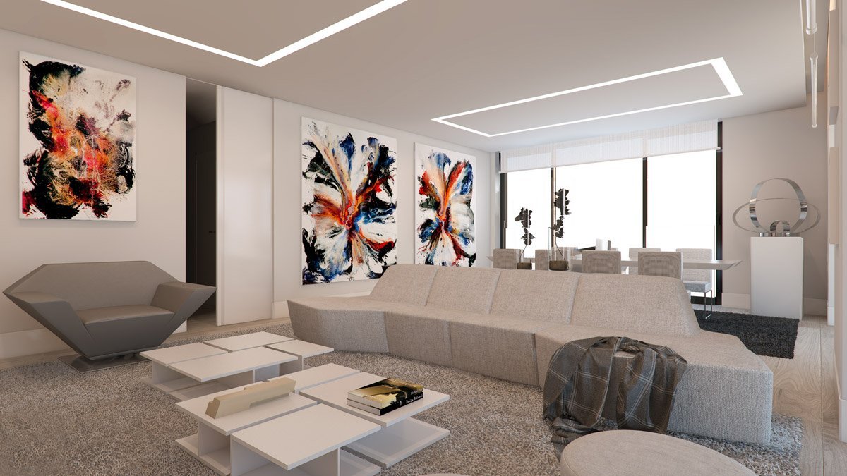 Render interior living room of A-cero architects project by GAYARRE infografia