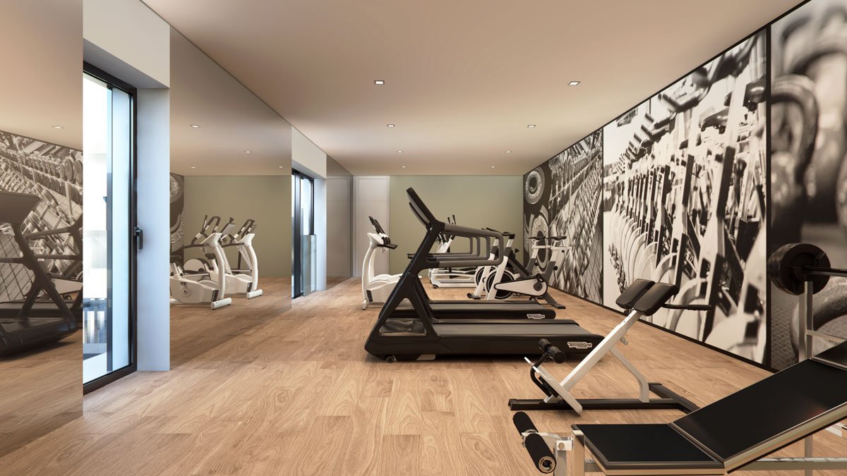 Render interior gym room of A-cero architects project by GAYARRE infografia