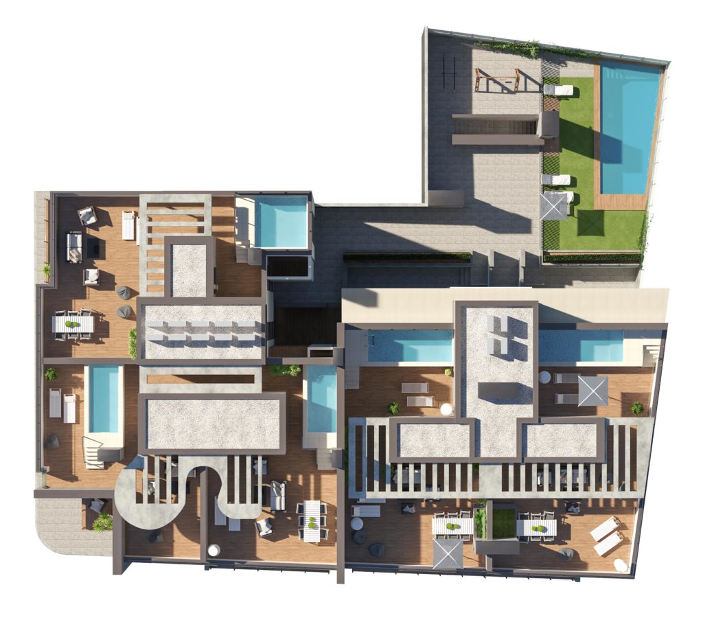 Render cenital view of a block of houses by GAYARRE infografia