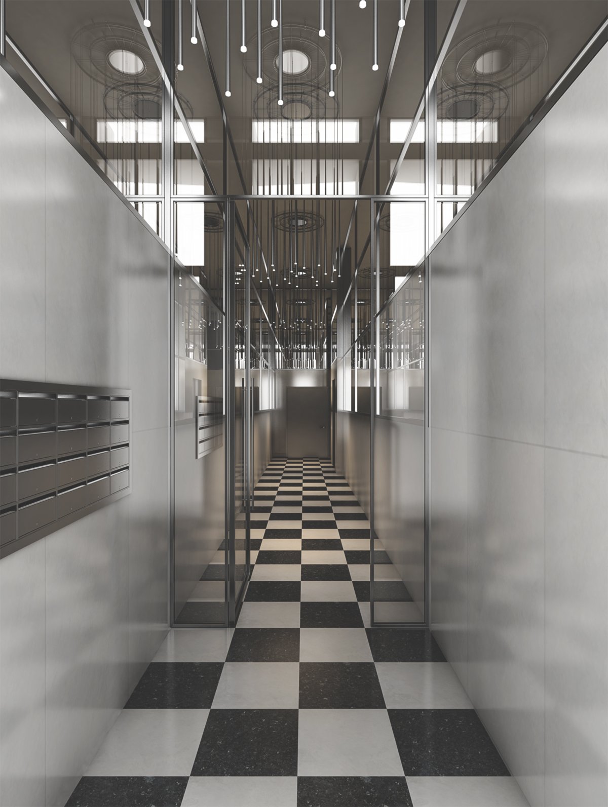 Render interior hallway at Brussels by GAYARRE infografia
