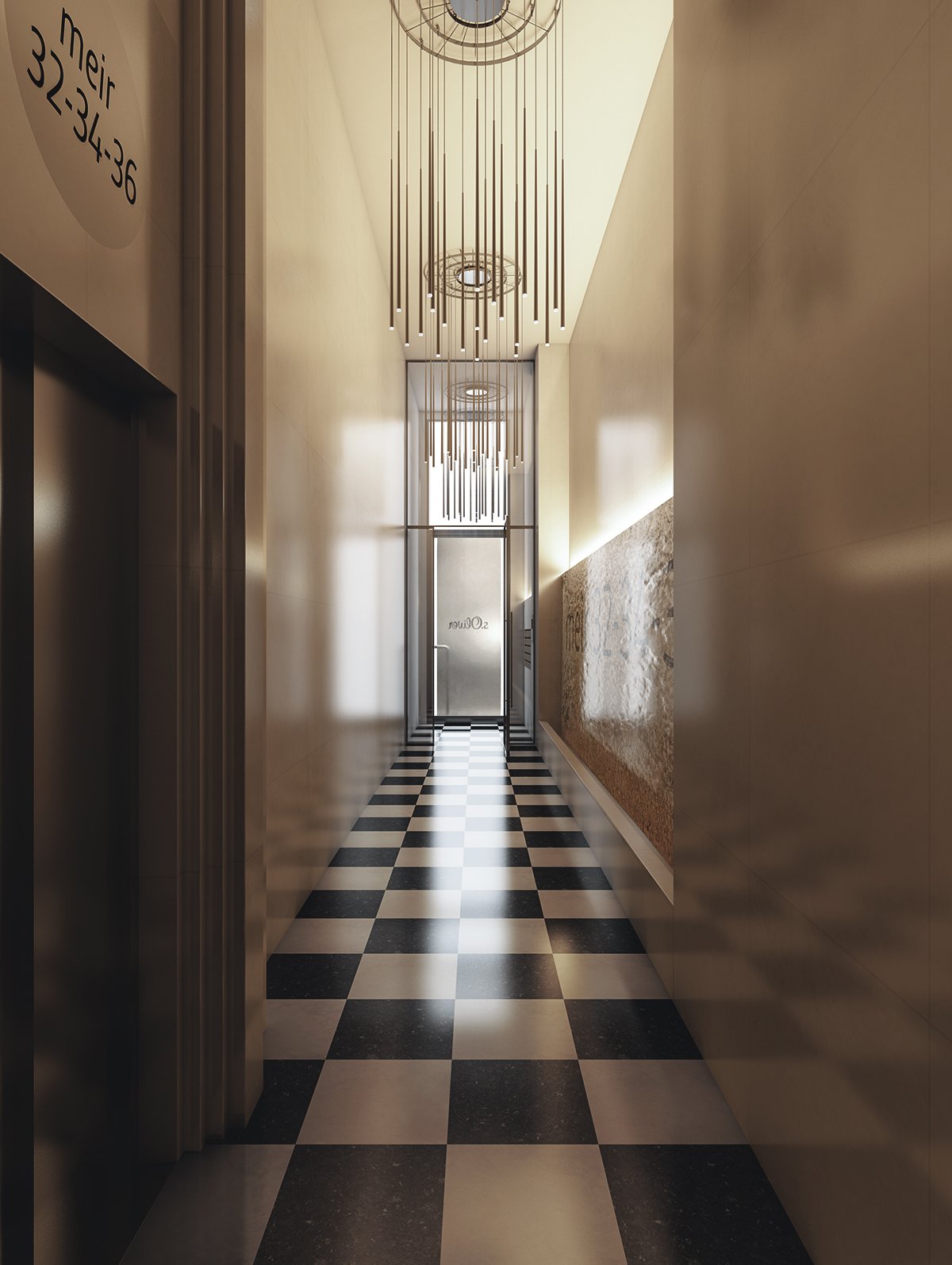Render interior hallway at Brussels by GAYARRE infografia