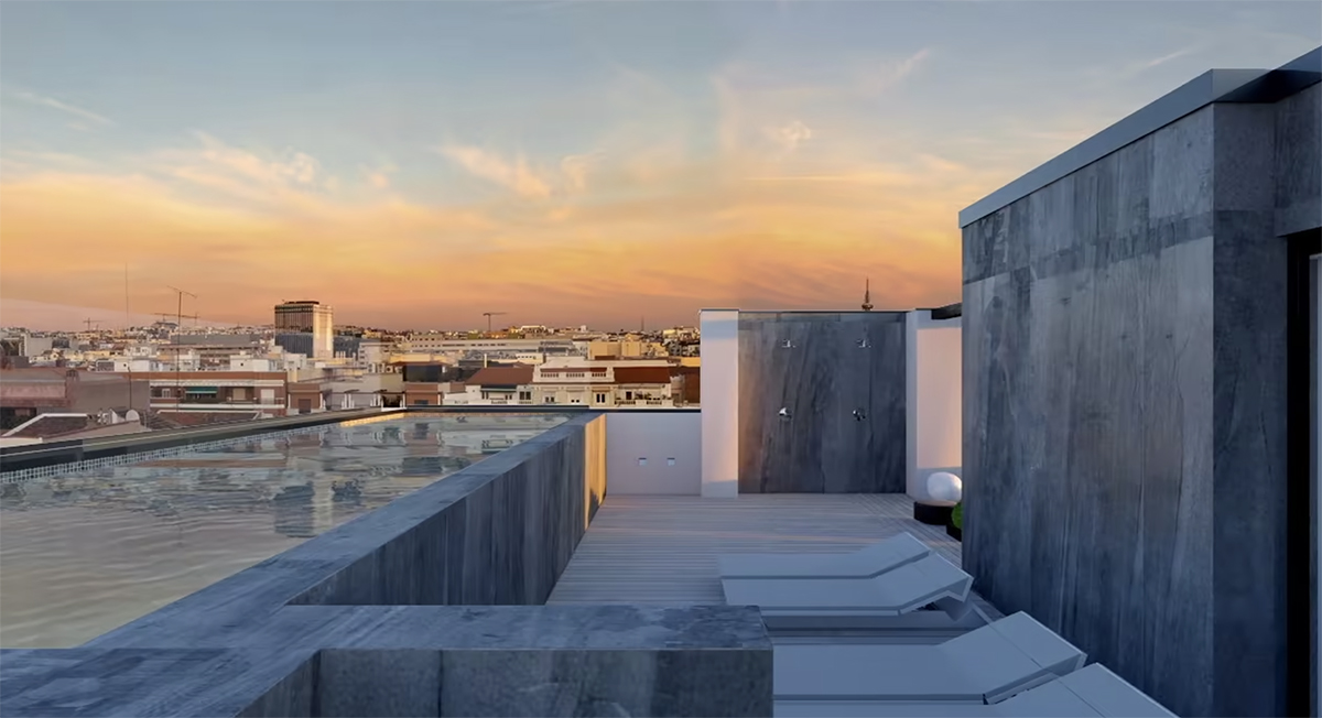 Render exterior penthouse view Blanca de Navarra luxury houses by GAYARRE infografia