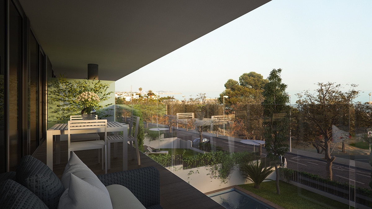 Render terrace view luxury houses Oxalis at Cambrils by GAYARRE infografia