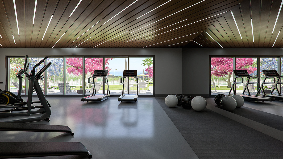 Render interior gym view SEAGARDENS Resort of flats by GAYARRE infografia