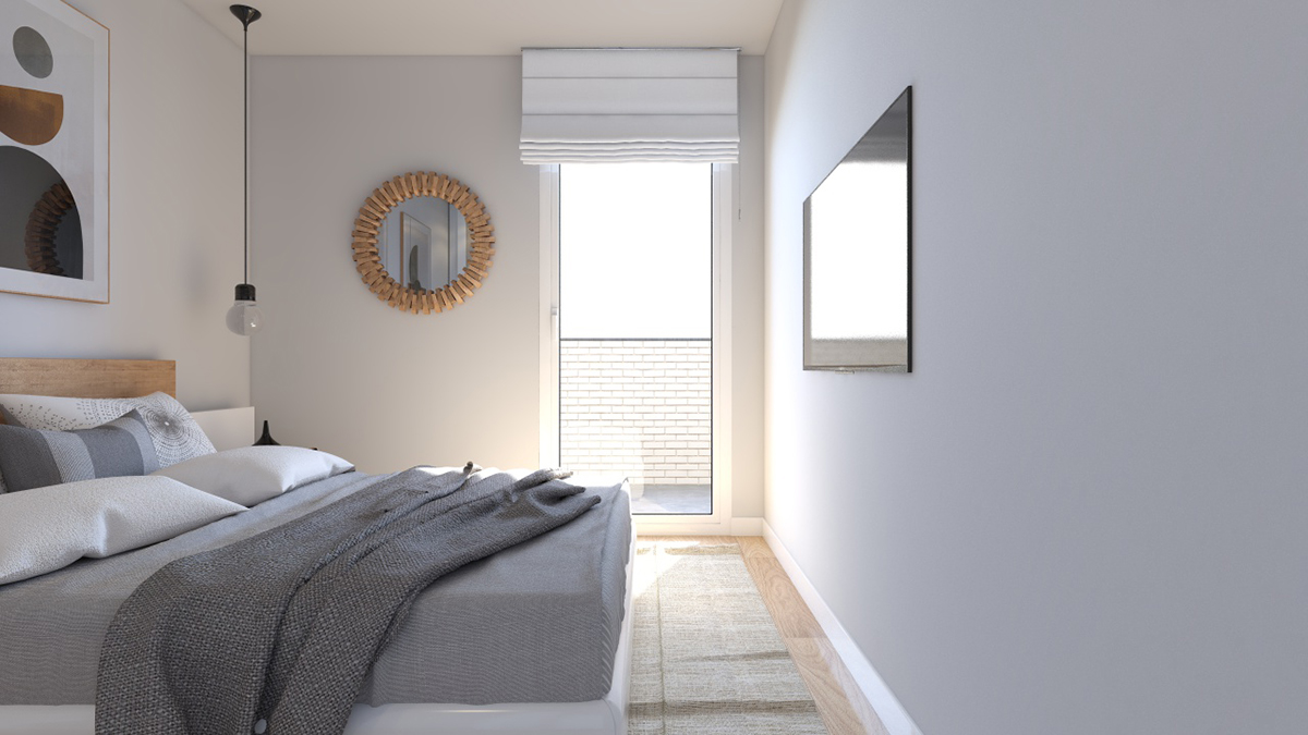 Bedroom render image of a block of flats in Zaragoza by GAYARRE infografia