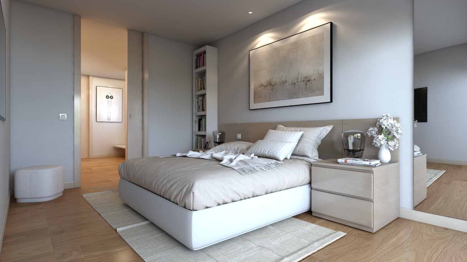 Bedroom render image of a block of flats in Lleida by GAYARRE infografia