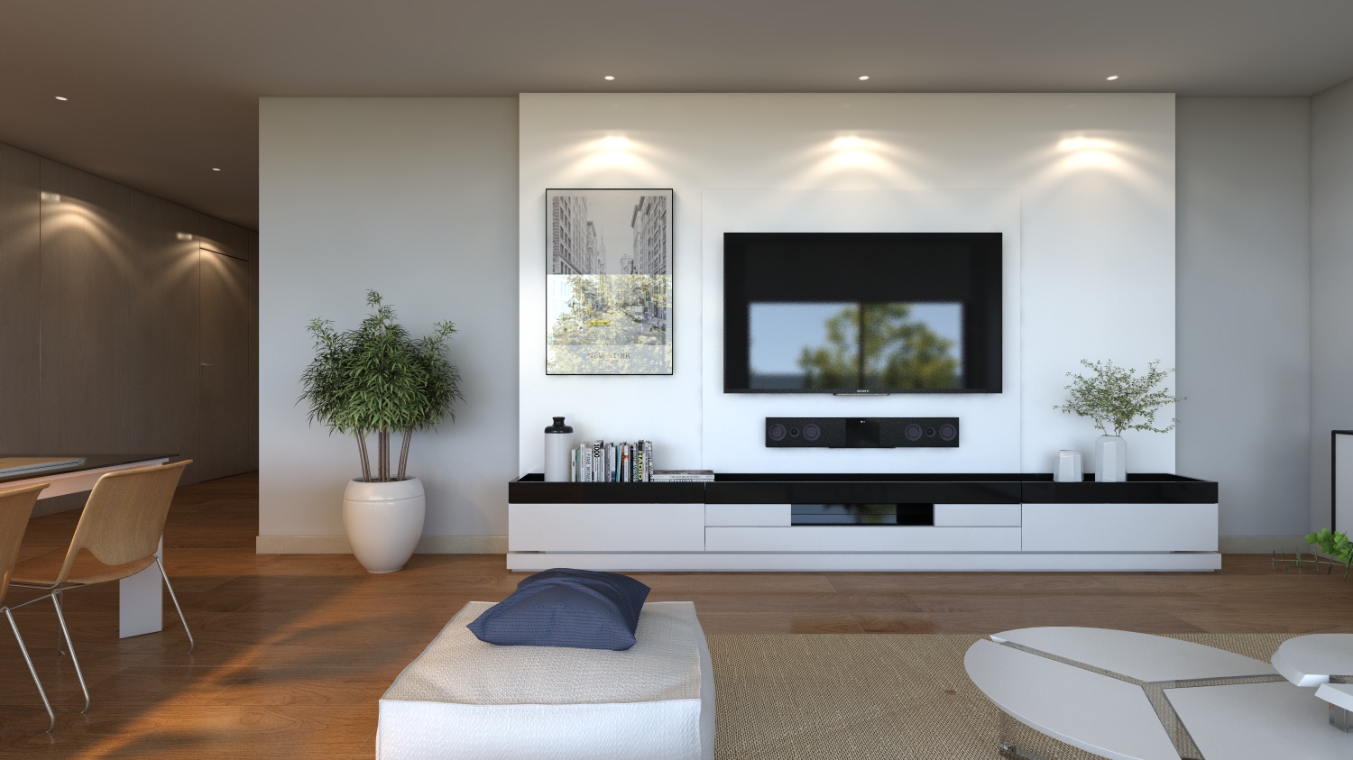 Living room render image of a block of flats in Lleida by GAYARRE infografia