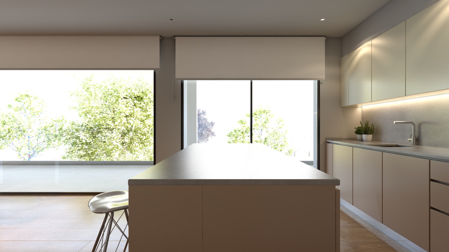 Kitchen render image of a block of flats in Lleida by GAYARRE infografia
