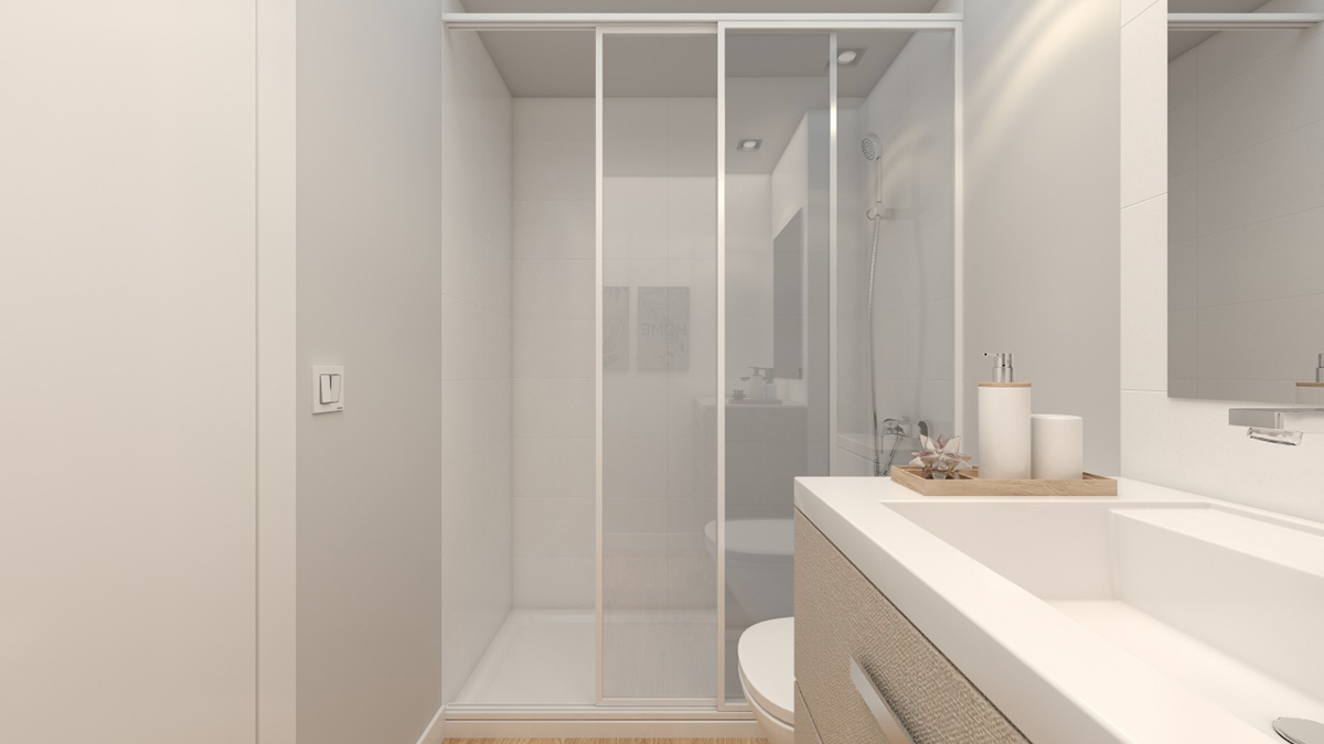 Bathroom render image of a block of flats in Zaragoza by GAYARRE infografia