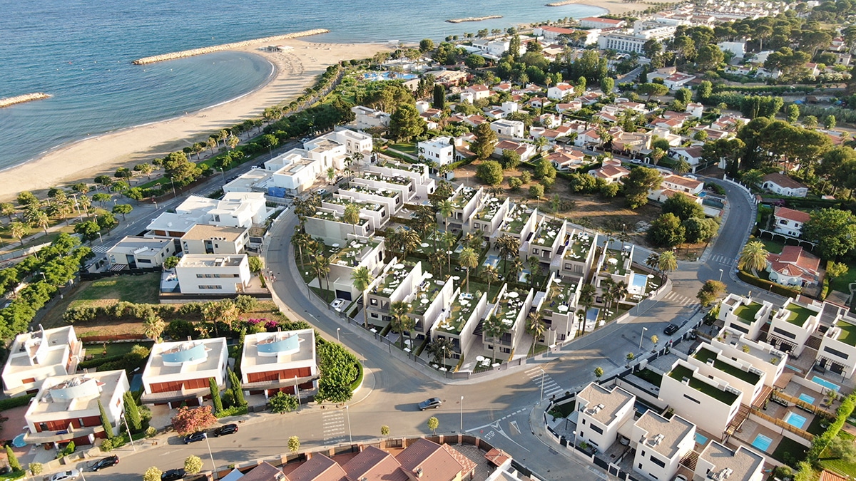 Aerial render image of apartments INSULA in Cambrils by GAYARRE infografia