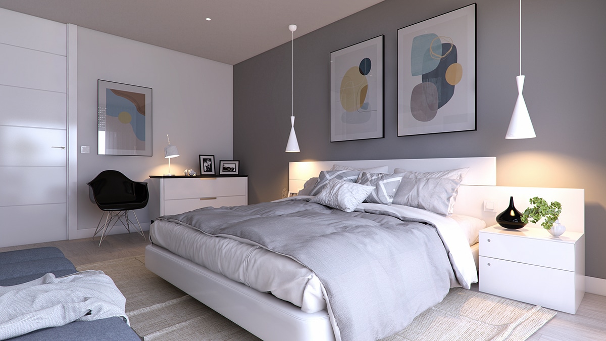 Bedroom render image of apartment INSULA in Cambrils by GAYARRE infografia