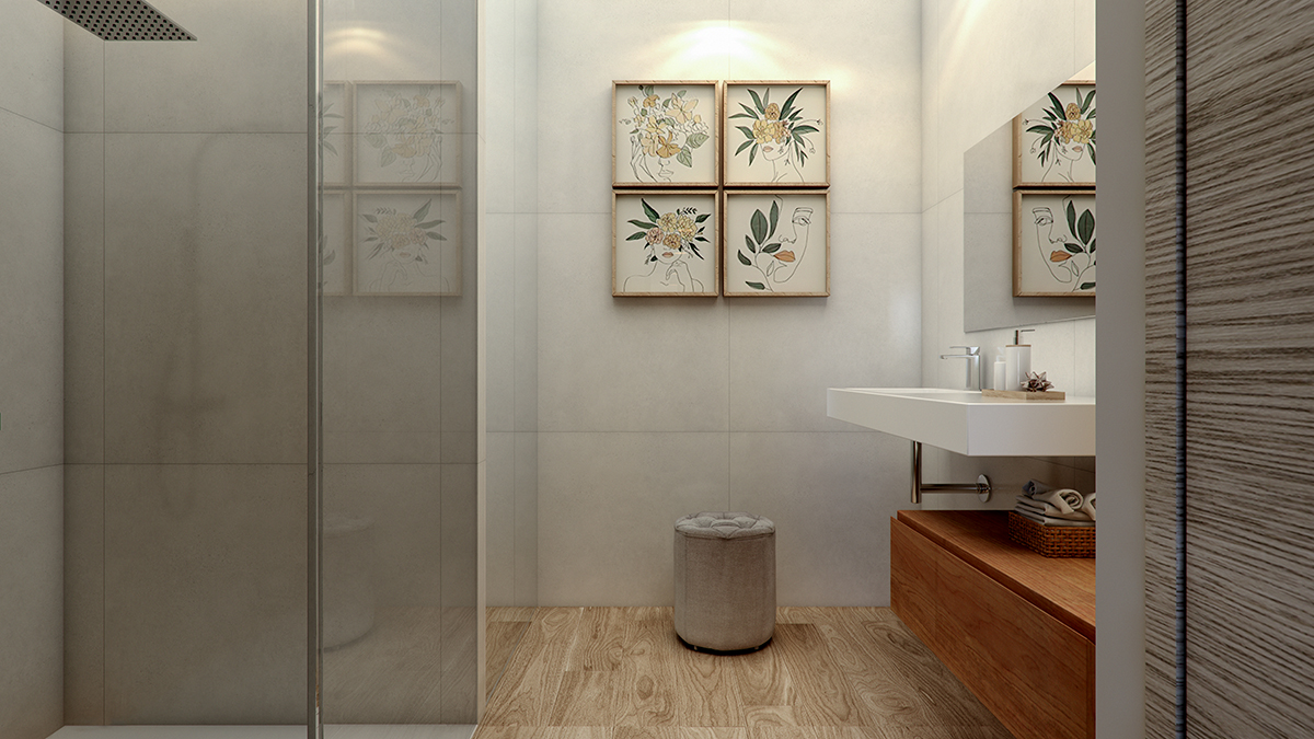 Bathroom render view of a detached house in Benasque by GAYARRE infografia
