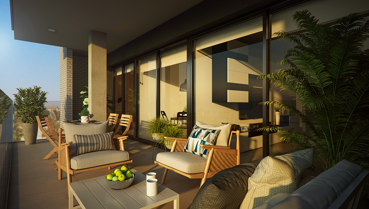 Exterior render view of the terrace