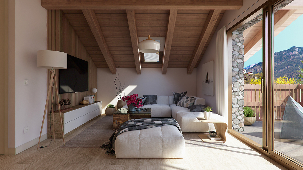 Interior render of the living room
