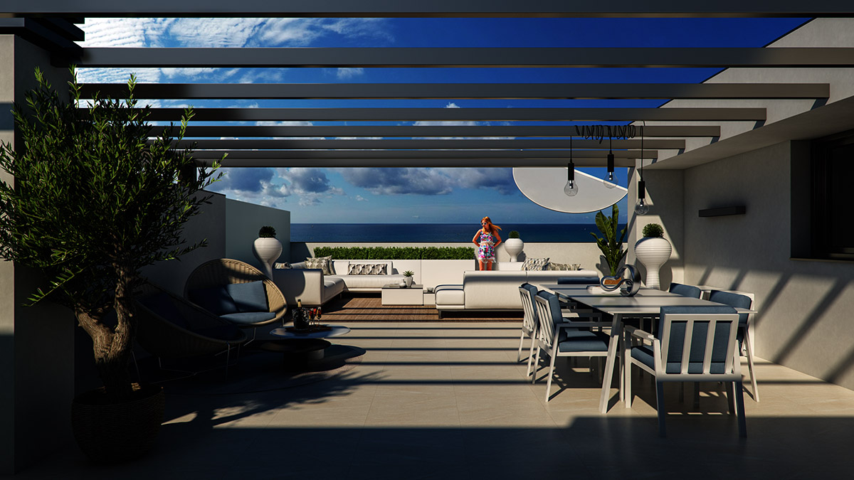 Exterior render of the penthouse looking to the sea