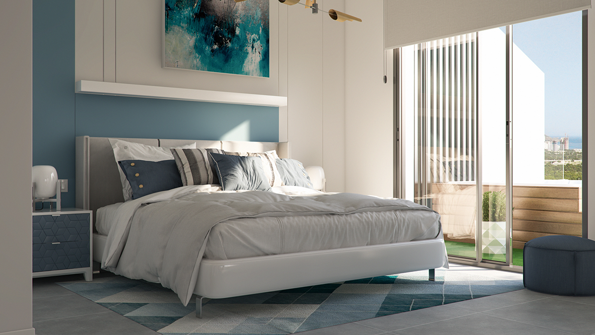 Virtual bedroom view of SEACAPE BLUE